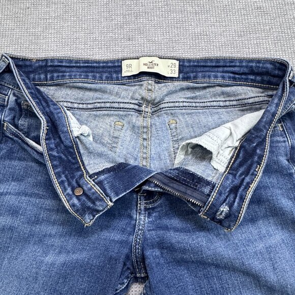 Hollister Womens 9R Blue Distressed Bootcut Jeans Denim Ripped Knee Medium Wash - Picture 5 of 13